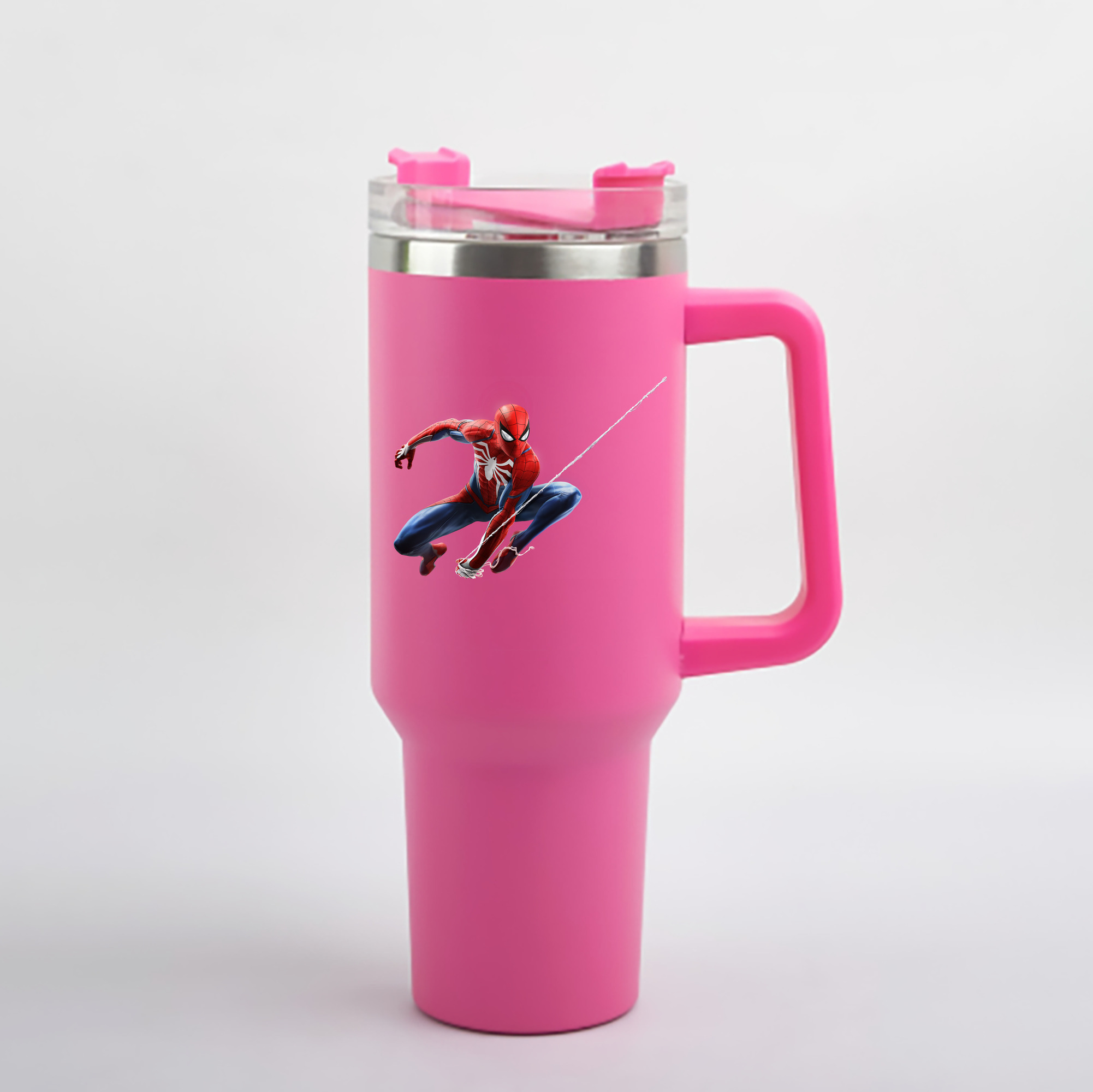 （画像用） Spider Man スパイダーマン 1200mL車用タンブラー - クリスタルステッカー（プラスチックストロー付き）